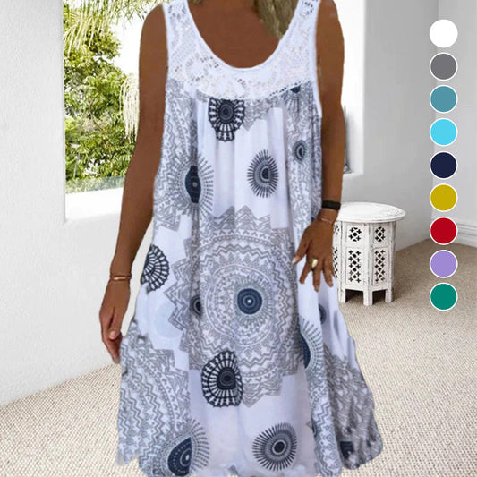 Breezia™ – Sommerliches Ärmelloses Kleid mit Print und Spitzendetails für Damen