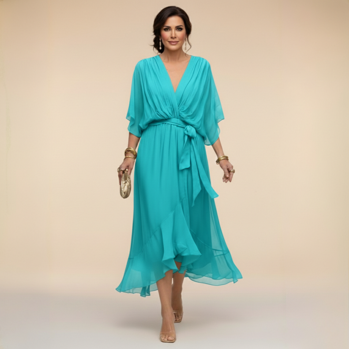 Sommerfeld | Fließendes Midikleid mit V-Ausschnitt