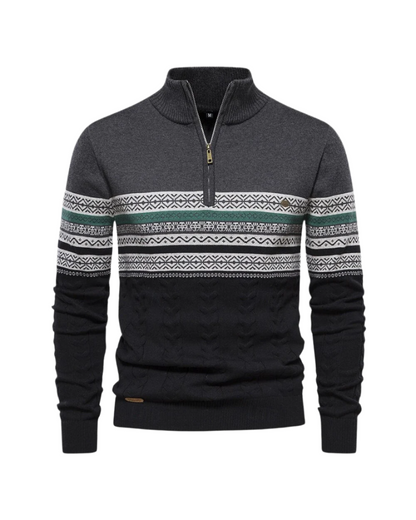 Frederico Baumwollpullover mit Reißverschluss und Muster