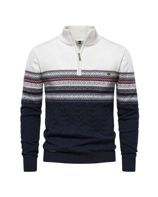 Frederico Baumwollpullover mit Reißverschluss und Muster