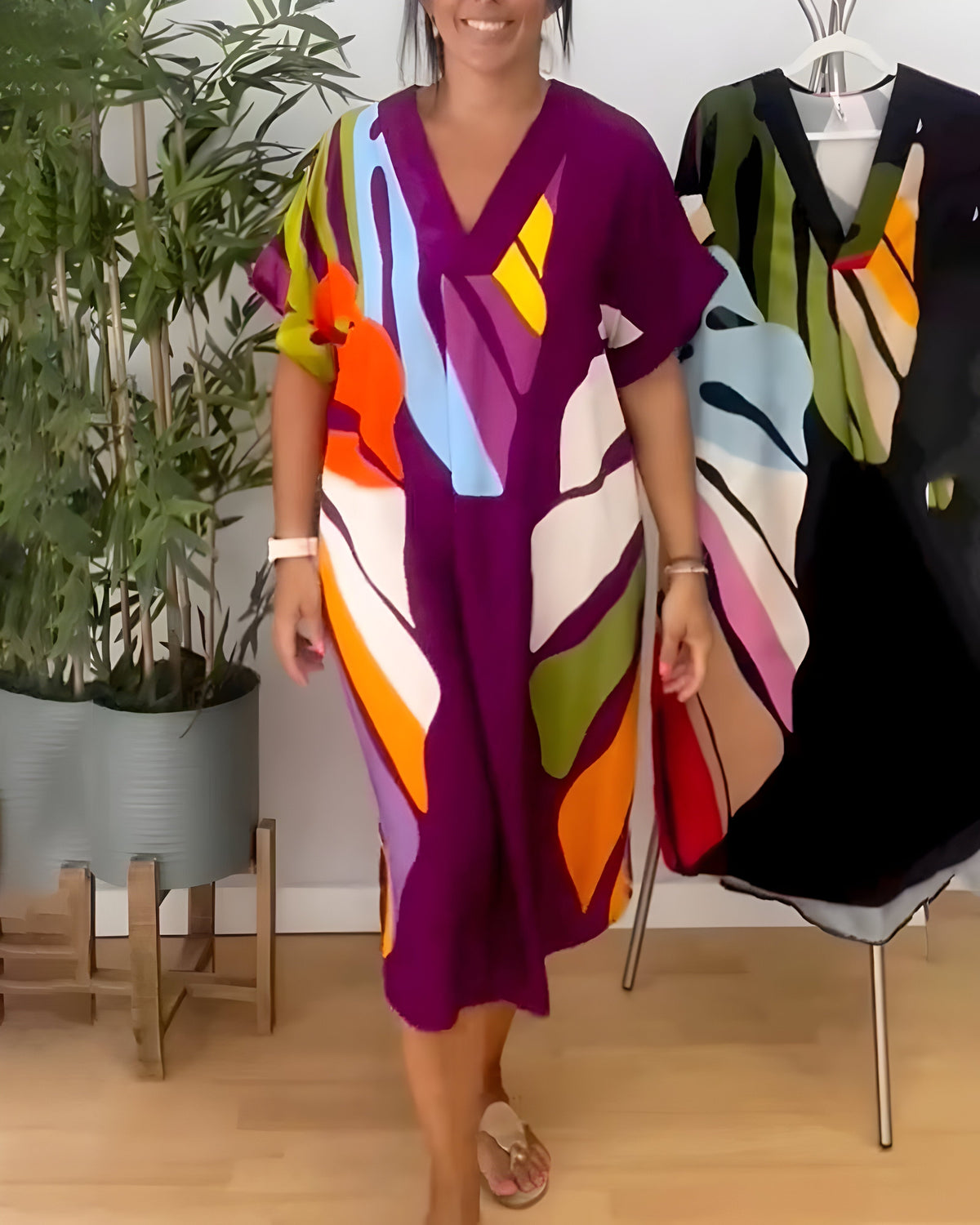 Leafara™ - Lockeres Kleid mit farbenfrohem Blattmuster