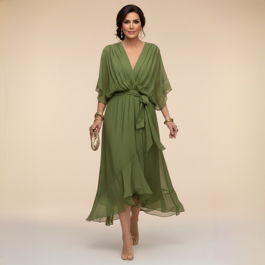 Sommerfeld | Fließendes Midikleid mit V-Ausschnitt