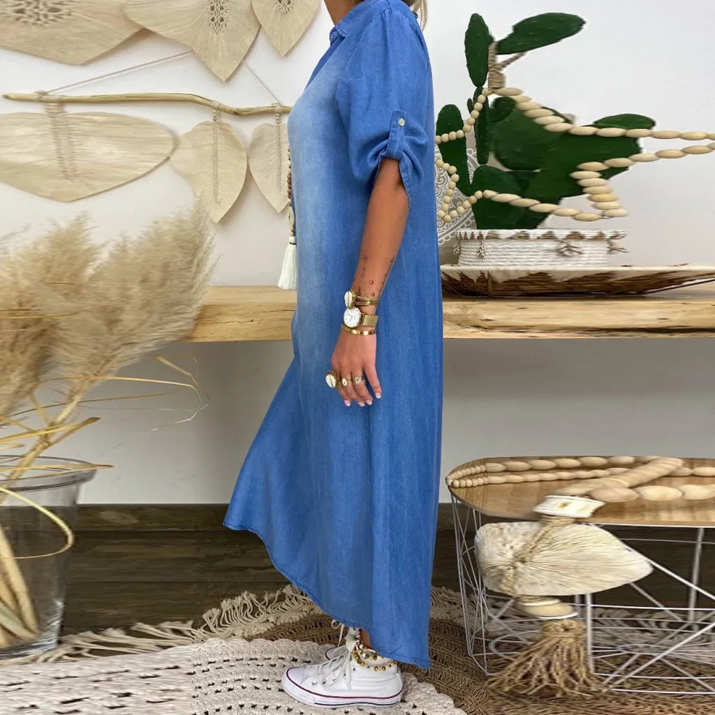 Andrea™ – Langes Kleid in Jeansoptik mit Seitenschlitz