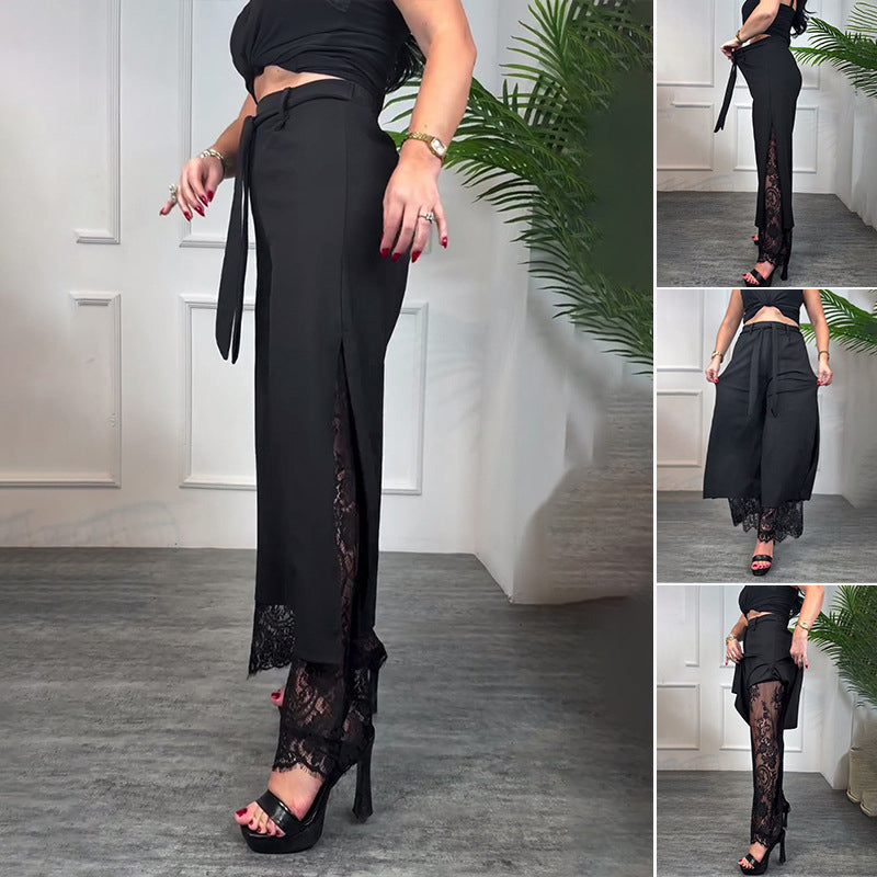 Sommerfeld | Stilvolle Weitbein-Hose mit Transparentem Spitzeneinsatz