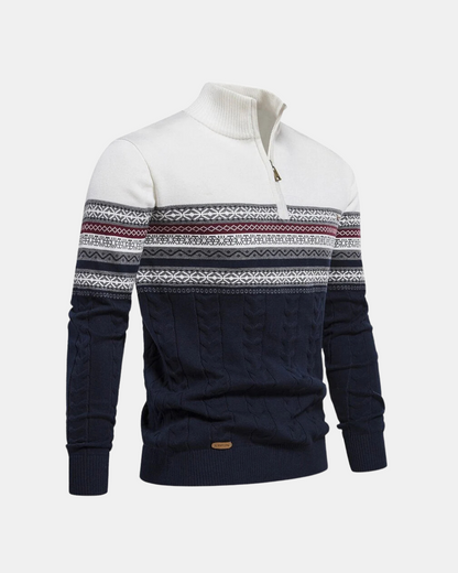 Frederico Baumwollpullover mit Reißverschluss und Muster
