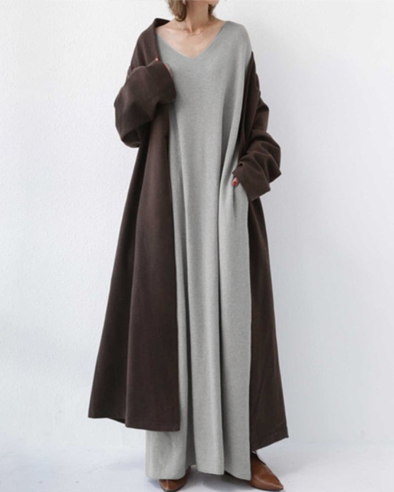 Serenya™ - Modisches Kleid mit langen Ärmeln und V-Ausschnitt