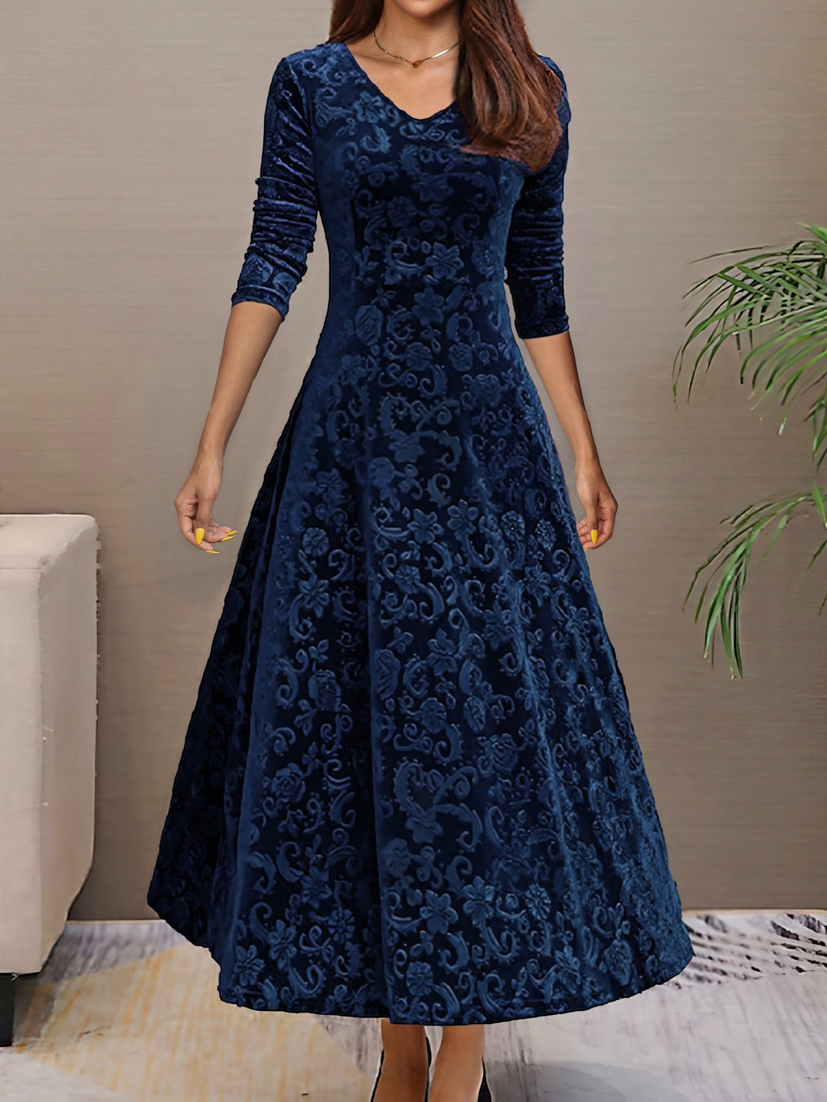 Anny™ - Elegantes Festkleid aus Samt mit V-Ausschnitt