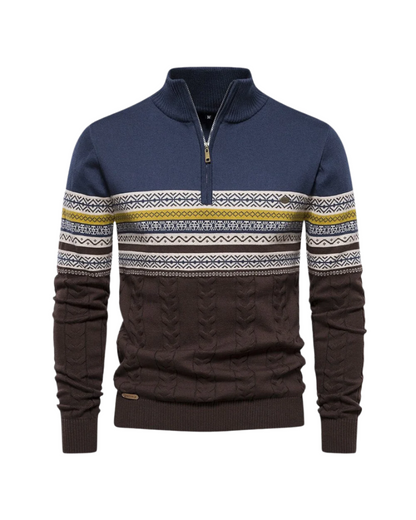 Frederico Baumwollpullover mit Reißverschluss und Muster