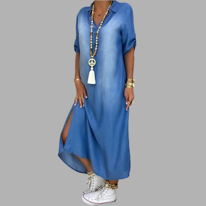 Andrea™ – Langes Kleid in Jeansoptik mit Seitenschlitz