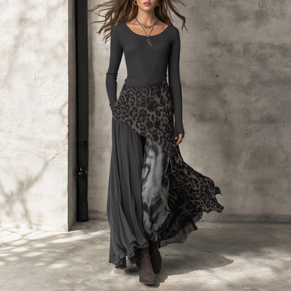 Fena™ - Langes Kleid mit Leopardenmuster-Akzenten