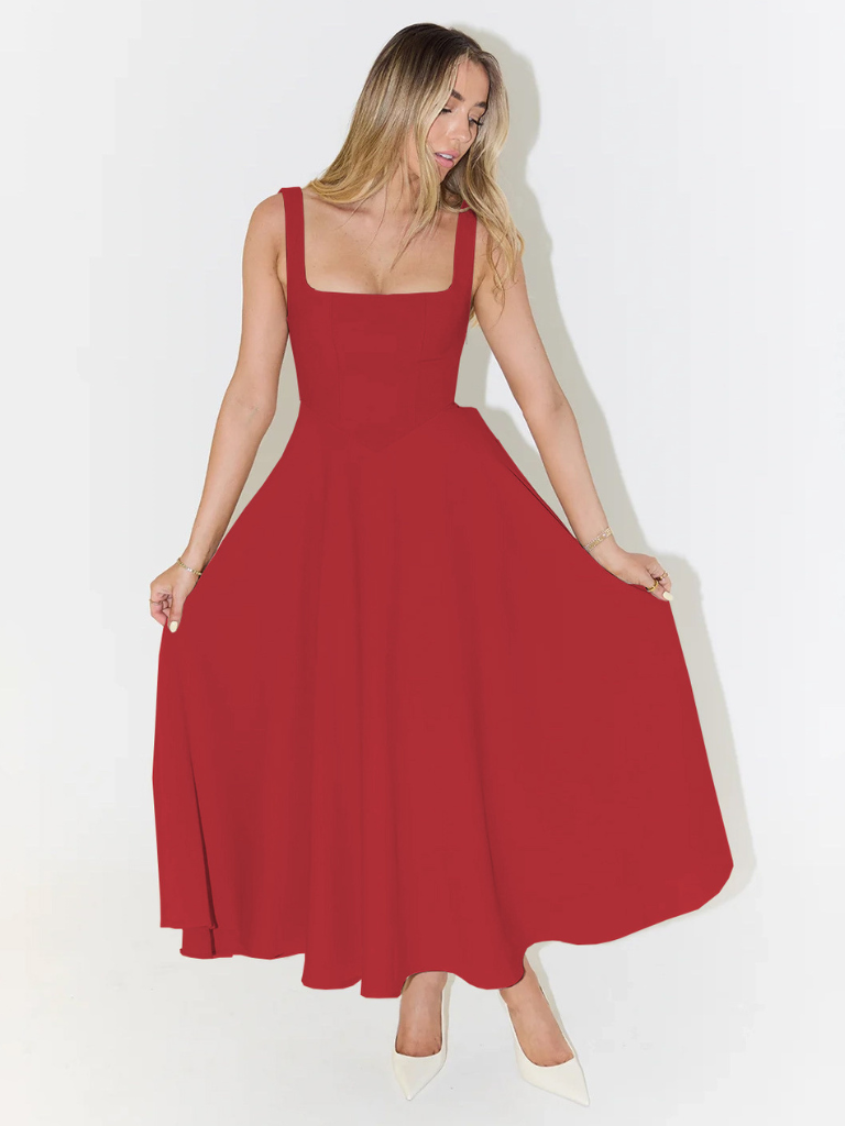 JULIA | Elegantes Midikleid mit eckigem Ausschnitt