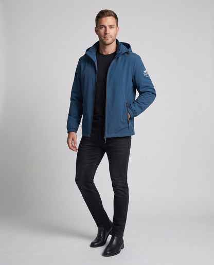 Herren leichte winddichte Hoodie-Jacke mit wärmendem Fleece-Futter und Reißverschlusstaschen drune
