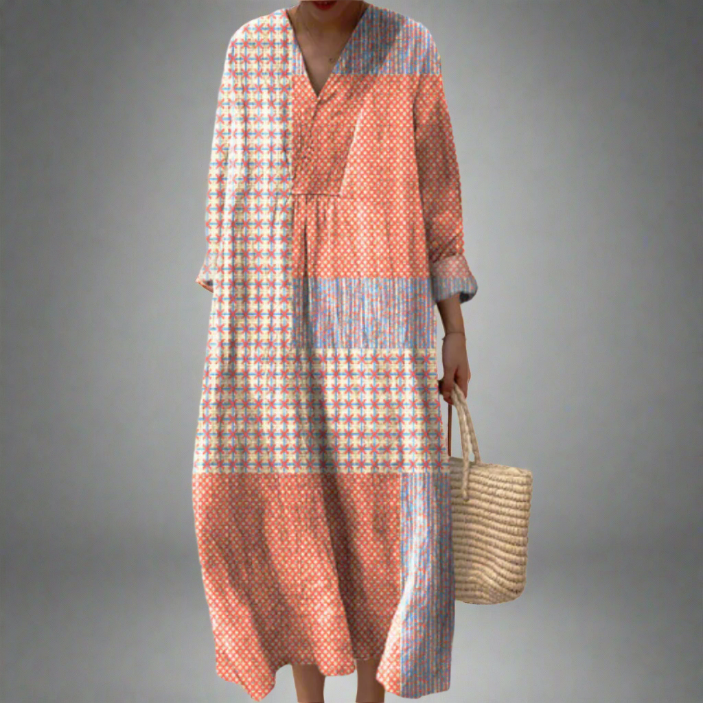 Nora™- Patchwork-Midikleid mit Korallen- und Sternenmuster