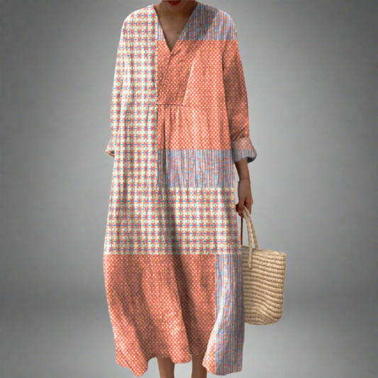 Nora™- Patchwork-Midikleid mit Korallen- und Sternenmuster
