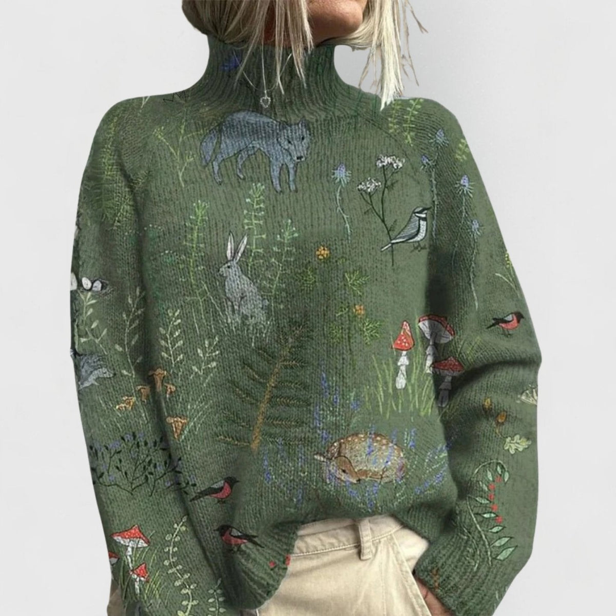 Rollkragenpullover Damen | Blumenmuster & Relaxed-Fit