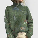 Rollkragenpullover Damen | Blumenmuster & Relaxed-Fit