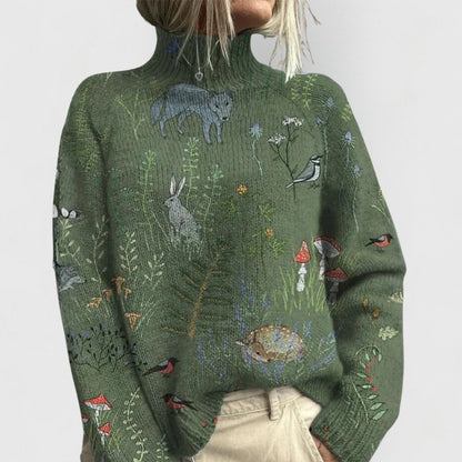 Rollkragenpullover Damen | Blumenmuster & Relaxed-Fit