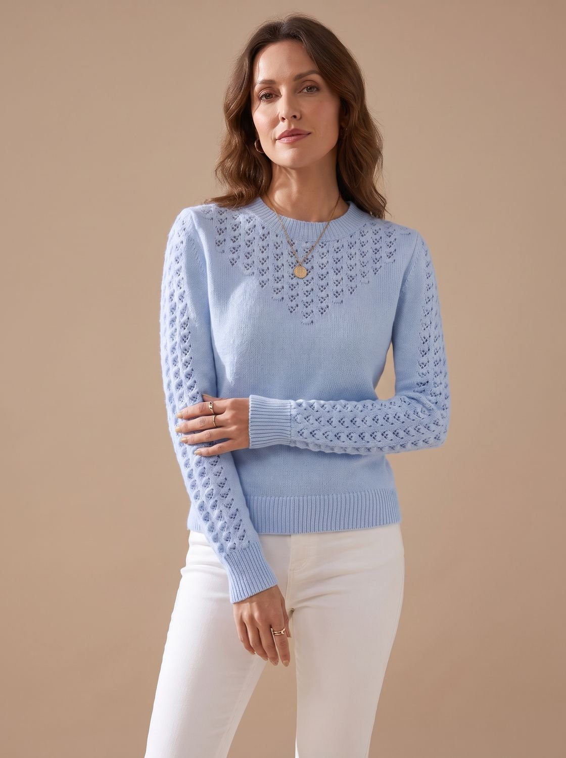 Strickpullover Damen | Pointelle-Muster & Rundhalsausschnitt