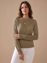 Strickpullover Damen | Pointelle-Muster & Rundhalsausschnitt