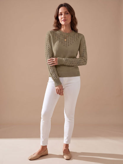 Strickpullover Damen | Pointelle-Muster & Rundhalsausschnitt