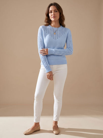 Strickpullover Damen | Pointelle-Muster & Rundhalsausschnitt
