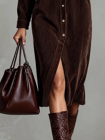 Jessy™ – Elegantes Midikleid aus weichem Cord mit Brusttaschen