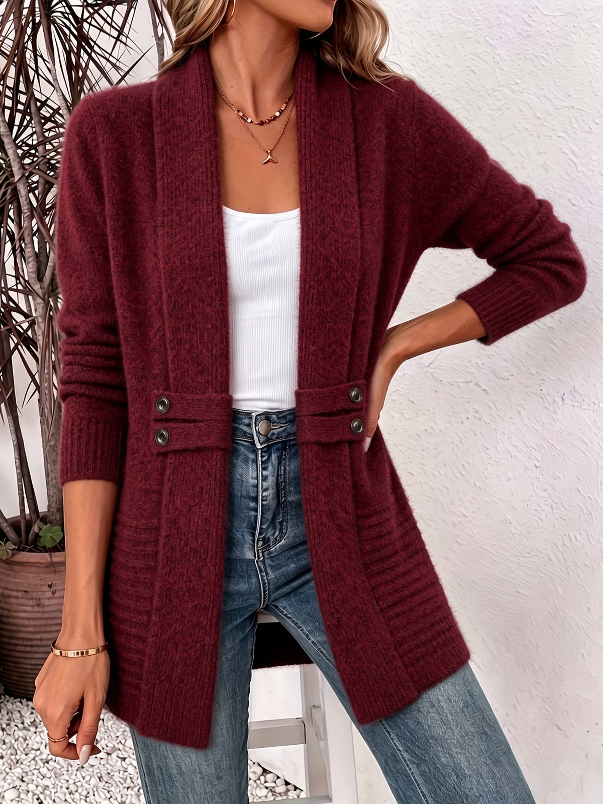 Ingrid| Eleganter Damen Cardigan - Offene Vorderseite & Eingearbeitete Taille