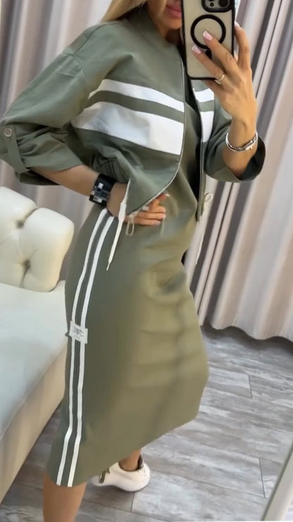 Feyra™ - Lässiges und Stilvolles Set mit Rundhalsausschnitt-Kleid und Jacke für Damen