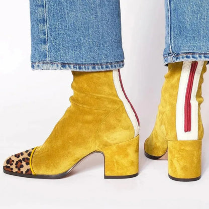 Luisa | Damen Wildleder Blockabsatz Stiefeletten Quadratische Zehenpartie
