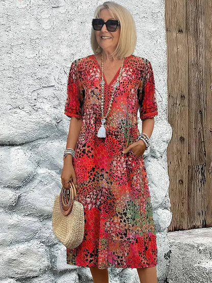 Sommerfeld | Leichtes Midikleid mit V-Ausschnitt