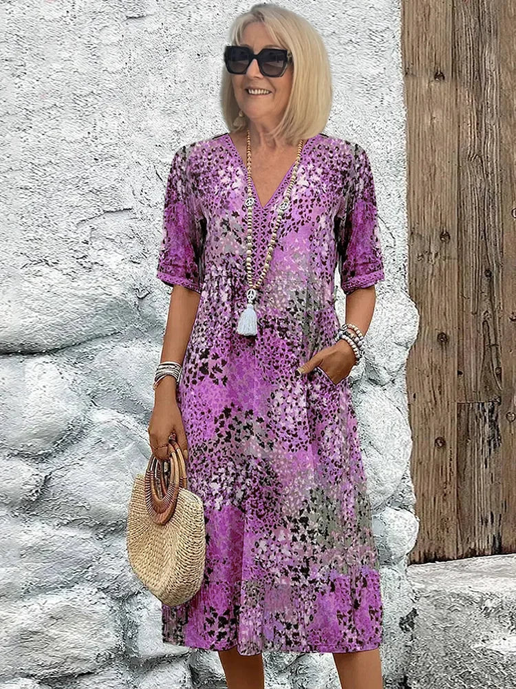 Sommerfeld | Leichtes Midikleid mit V-Ausschnitt