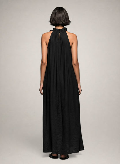 Helene | Ärmelloses Leinen-Maxikleid mit Rüschen