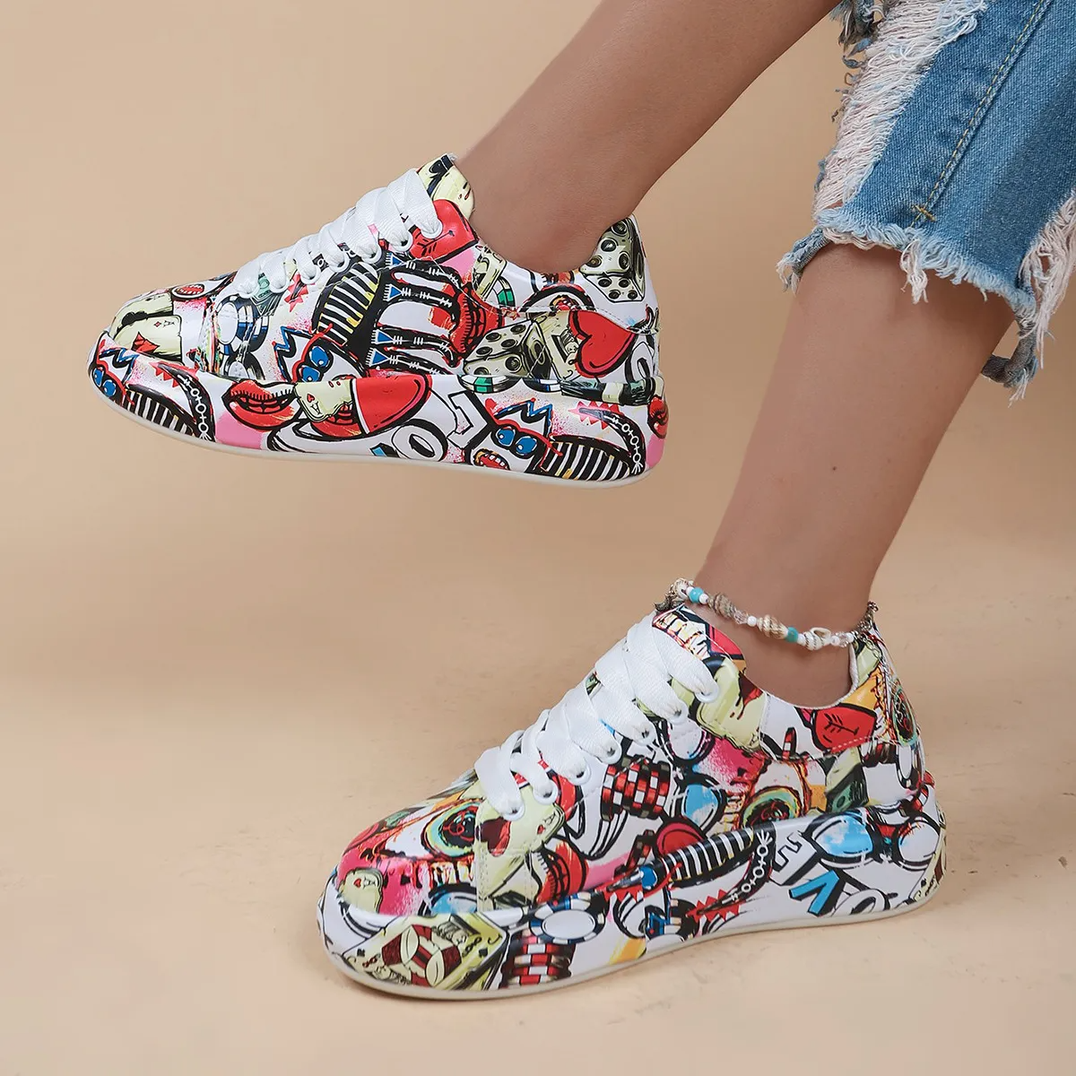 Mia - Damen Graffiti Druck Lage Turnschuhe